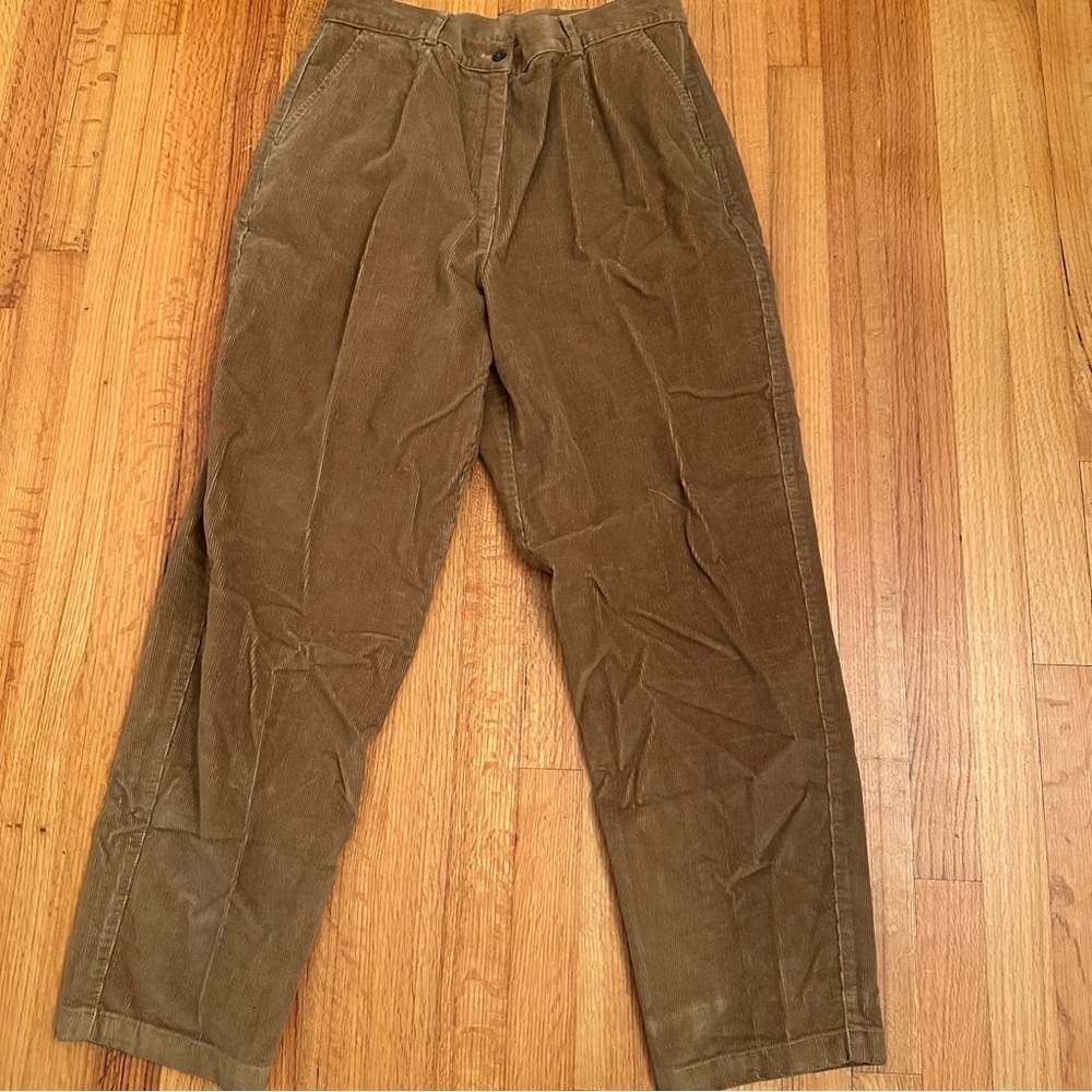 LL Bean Corduroy Pants Womens 14 Reg Brown Pleats Classic(n) - Picture 2 of 10